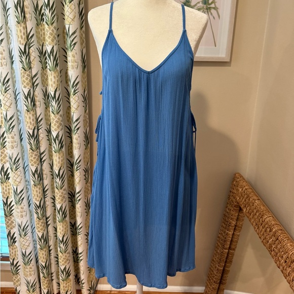 ROXY Blue Dress Swim Coverup Beach Vibes Side Ties Adjustable Straps Gauze - Picture 2 of 5